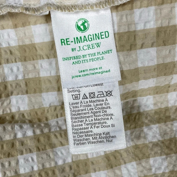 J. Crew Dress Womens 2 Seersucker Ruffle Gingham Modest Neutral Boho Prairie - Picture 10 of 11